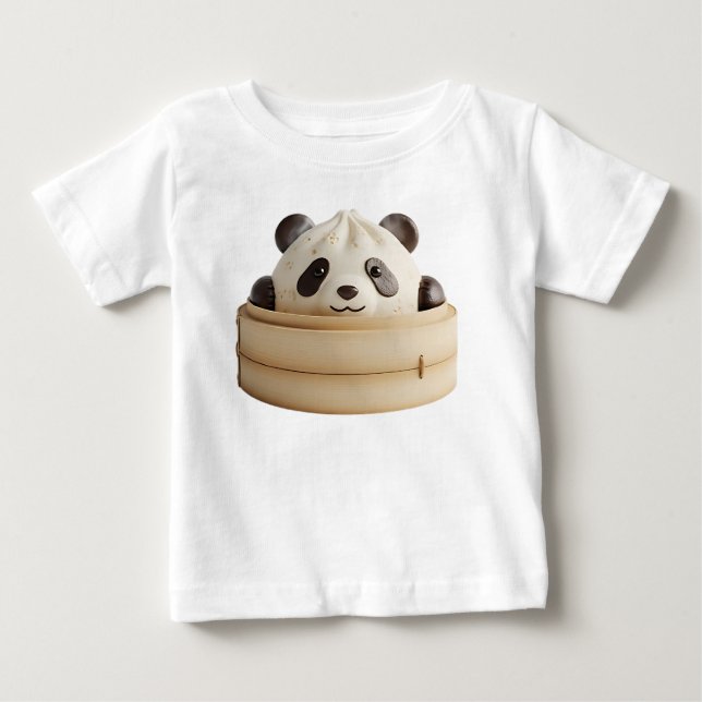 Camiseta Panda Adorável Bao Bun Cesto de Bambu (Frente)