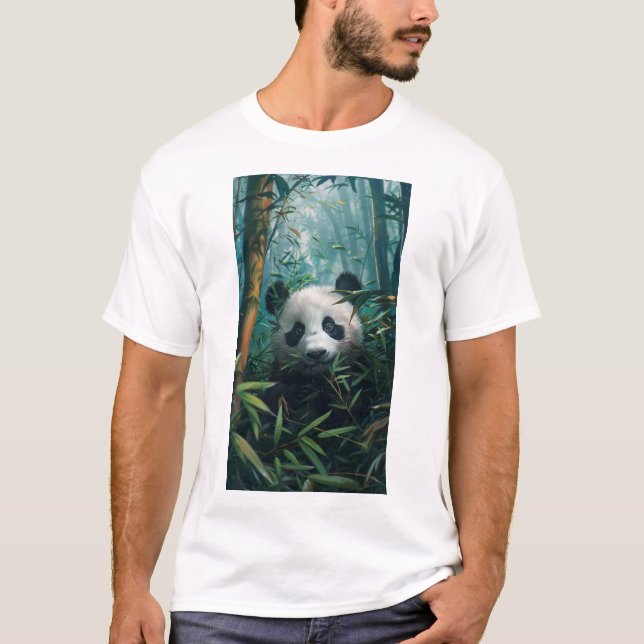 Camiseta Panda Adorável na Camisa-T da Floresta de Bambu (Frente)