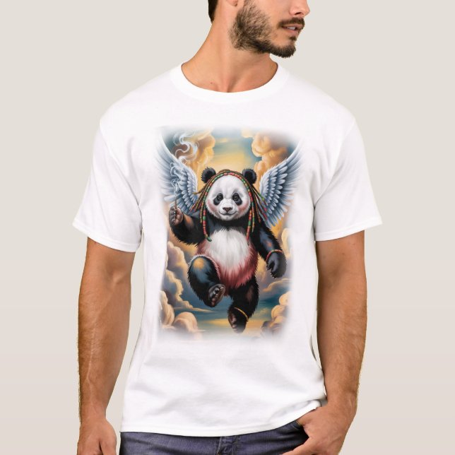 Camiseta Panda Anjo Jamaicano em Preto (Frente)