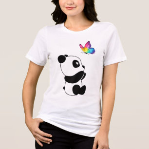 Camiseta 🐼Panda Arco-íris Borboleta Feminina