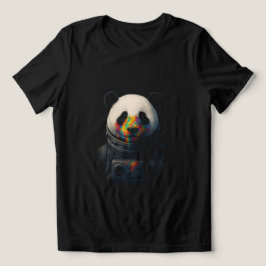 Camiseta Panda Astronauta com Salpico de Tinta Neon 