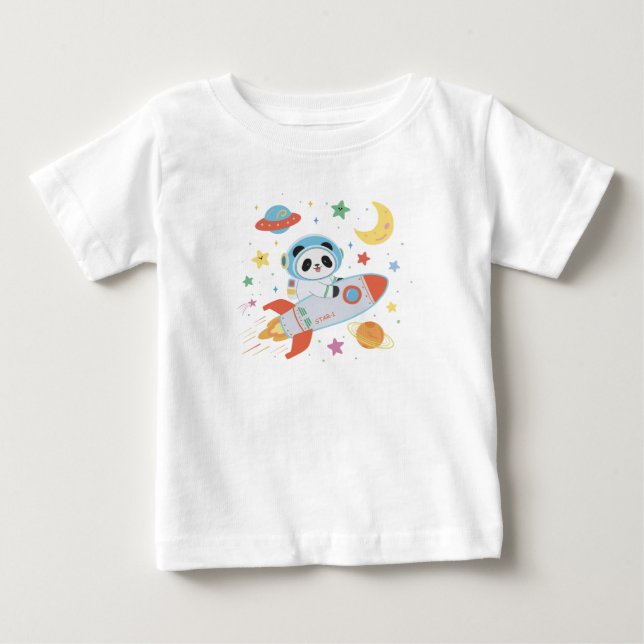 Camiseta Panda Astronauta laranja e azul (Frente)