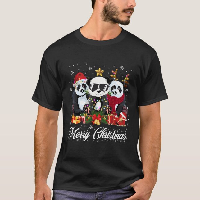 Camiseta Panda Bear Reindeers Luzes Pajama (Frente)