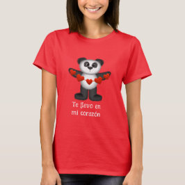 Camiseta Panda Bear Segurando Cordas de Corações Vermelhas
