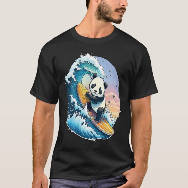 Camiseta Panda Bear Surfing the great Wave off Kanagawa (Frente)
