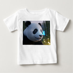 Camiseta Panda Bebê e Borboleta Azul Brilhante