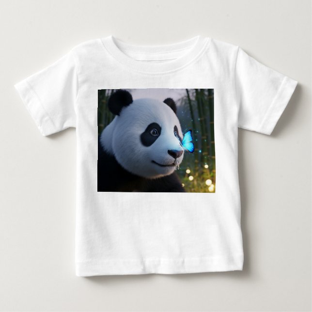 Camiseta Panda Bebê e Borboleta Azul Brilhante (Frente)