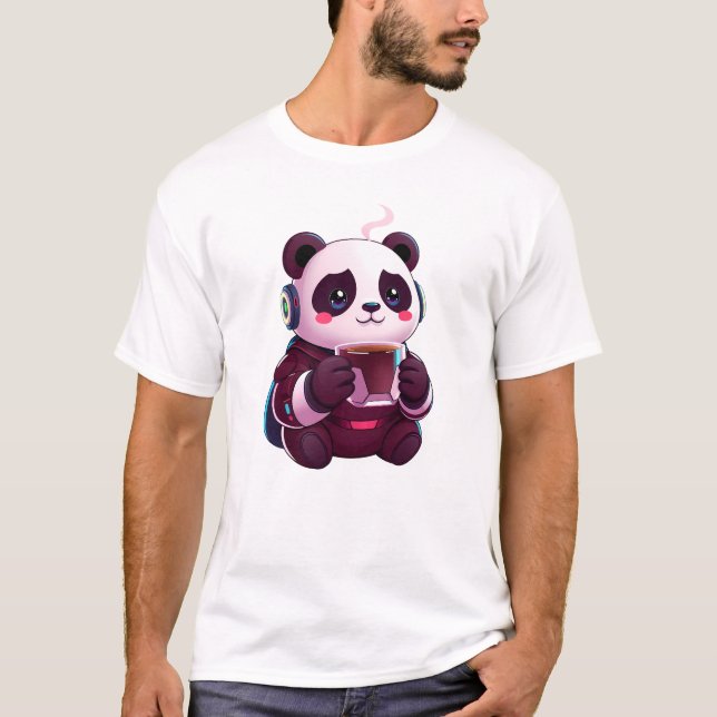 Camiseta Panda bonita com café (Frente)