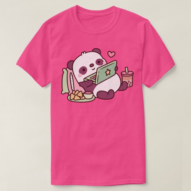 Camiseta Panda bonita com chiclete e chá de bolha (Frente do Design)