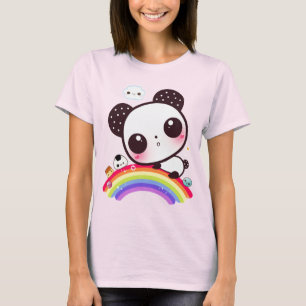 Camiseta Panda bonita com comida kawaii no arco-íris