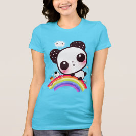 Camiseta Panda bonita com comida kawaii no arco-íris