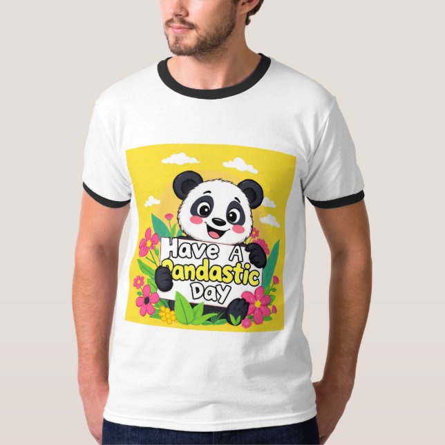 Camiseta Panda Bonita "Tenha Um Dia Pandástico" (Frente)