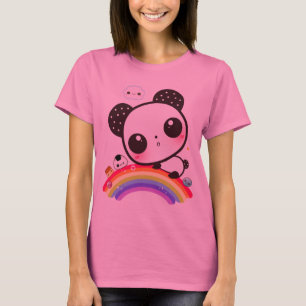 Camiseta Panda bonito com comida do kawaii no arco-íris