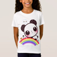 Panda bonito com comida do kawaii no arco-íris