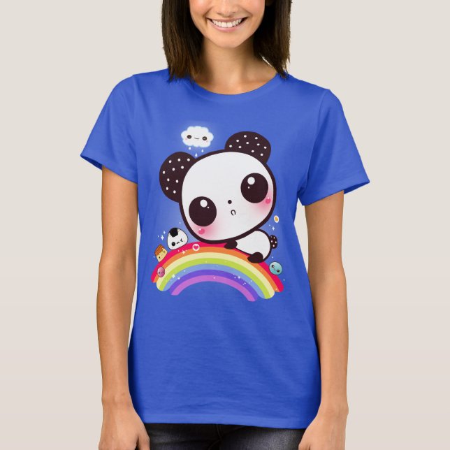 Camiseta Panda bonito com comida do kawaii no arco-íris (Frente)