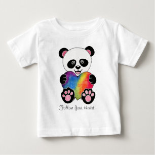 Camiseta Panda bonito da aguarela com coração do arco-ír