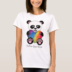 Camiseta Panda bonito da aguarela com coração do arco-íris