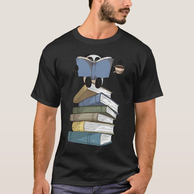 Camiseta Panda Books Bebendo Café Panda Bear Leitura (Frente)