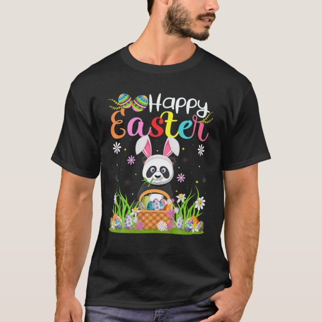 Camiseta Panda Bunny Egg Caçando Felz pascoa De Panda Engra (Frente)