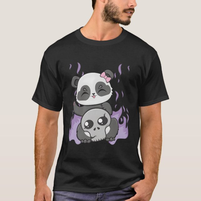 Camiseta Panda Com Caveira De Arco-Íris Para Gótico De Past (Frente)