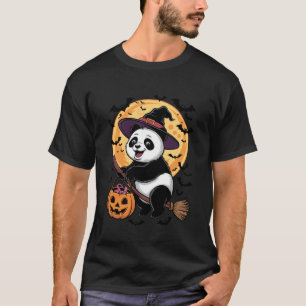Camiseta Panda com Chapéu de Bruxa em uma Vassoura Fantasia