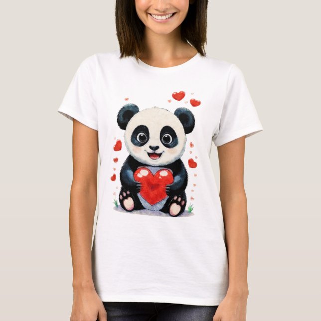 Camiseta Panda com Coração - Pintura Adorável do Amor (Frente)