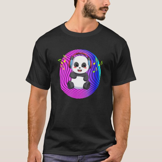 Camiseta Panda Com Fones de ouvido De Música Dj (Frente)