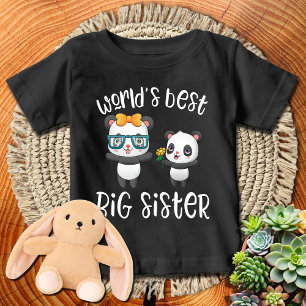 Camiseta Panda com Laço + Flores   Melhor Irmã Mais Velha d