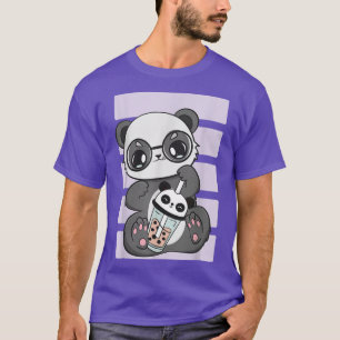 Camiseta Panda Com Óculos Boba Cup E Anime De Palha Kawaii
