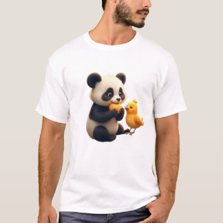 Camiseta panda com pássaro pequeno