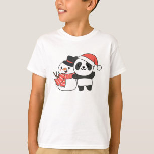 Camiseta Panda Com Snowman No Inverno Para O Natal