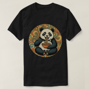 Camiseta Panda Comendo Macarrão - Arte Groovy de Comida Asi
