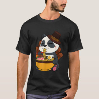 Camiseta Panda Comendo Ra Dia de Ação de Graças Comida Japo