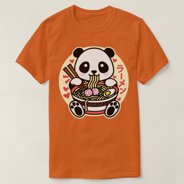 Camiseta Panda comendo Ramen Cute Kawaii Design (Frente do Design)
