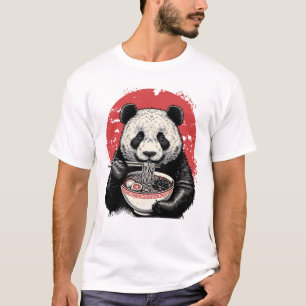 Camiseta Panda Comendo Ramen Vintage Arte Japonesa