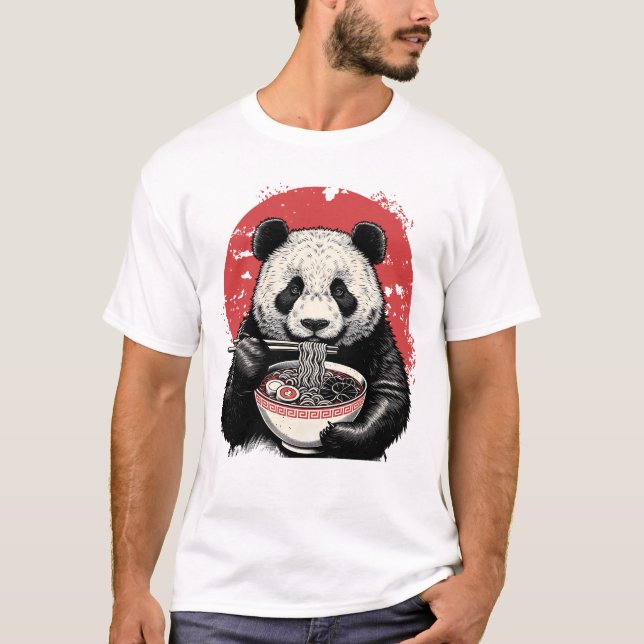 Camiseta Panda Comendo Ramen Vintage Arte Japonesa (Frente)