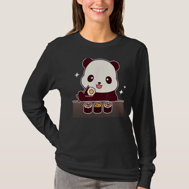 Camiseta Panda Comendo Sushi Cute Panda Bear (Frente)