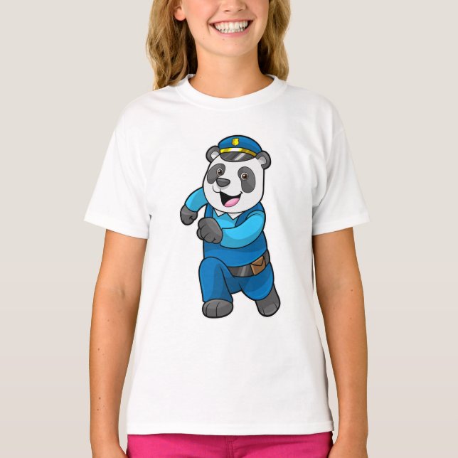 Camiseta Panda como agente da polícia com chapéu da polícia (Frente)