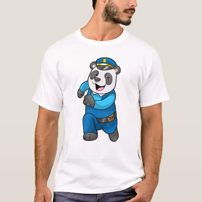 Camiseta Panda como agente da polícia com chapéu da polícia (Frente)