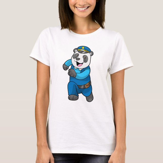 Camiseta Panda como agente da polícia com chapéu da polícia (Frente)