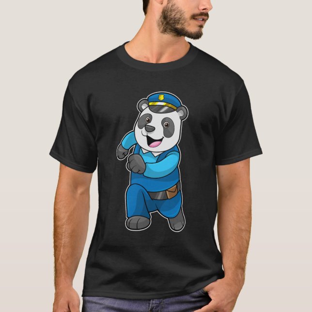 Camiseta Panda como agente da polícia com chapéu da polícia (Frente)