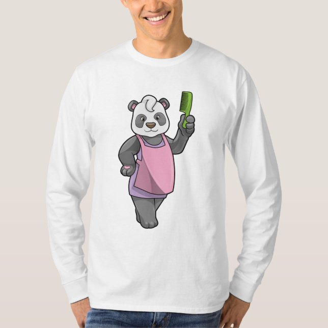 Camiseta Panda como cabeleireiro com Comb (Frente)