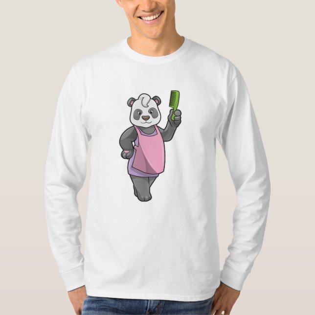 Camiseta Panda como cabeleireiro com Comb (Frente)