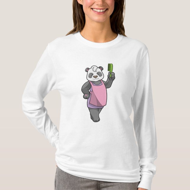 Camiseta Panda como cabeleireiro com Comb (Frente)