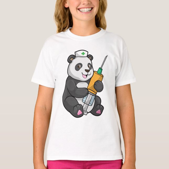 Camiseta Panda como enfermeira com seringa (Frente)