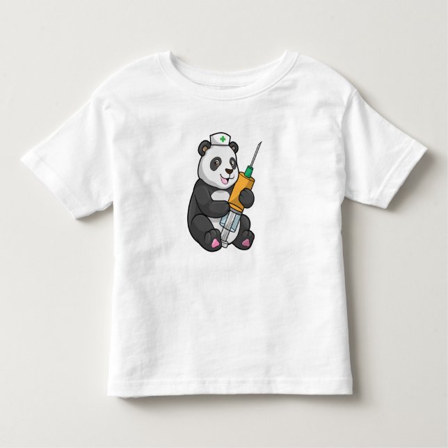 Camiseta Panda como enfermeira com seringa (Frente)