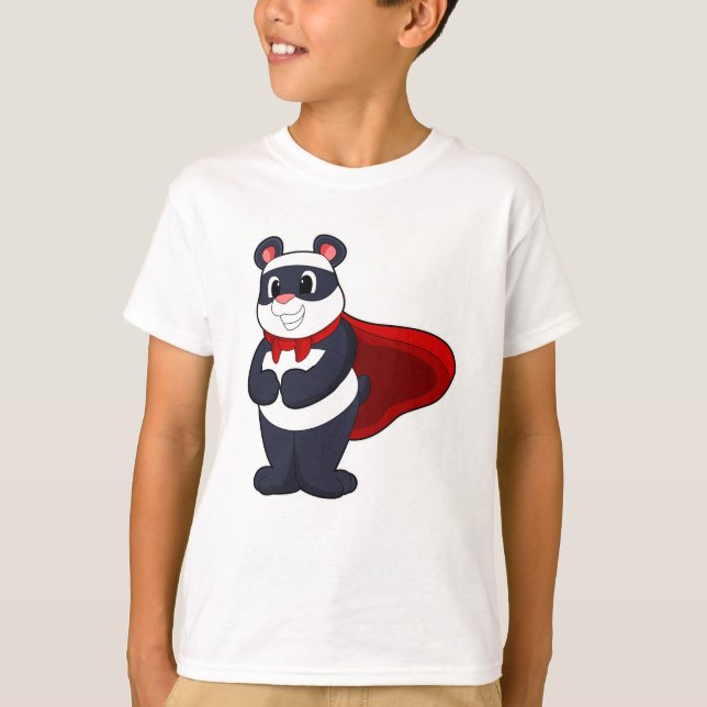 Camiseta Panda como Herói com Máscara e Cabo (Frente)