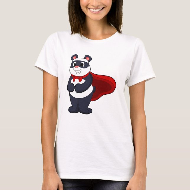 Camiseta Panda como Herói com Máscara e Cabo (Frente)