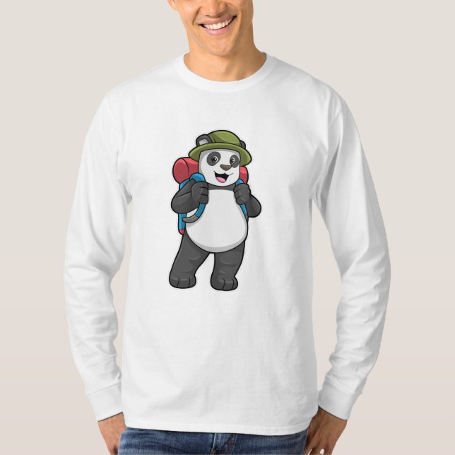 Camiseta Panda como Hiker com mochila (Frente)