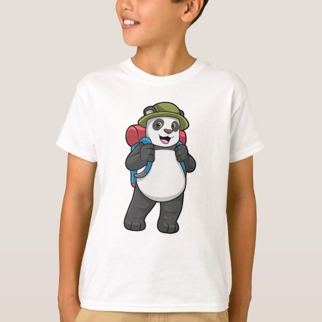 Camiseta Panda como Hiker com mochila (Frente)